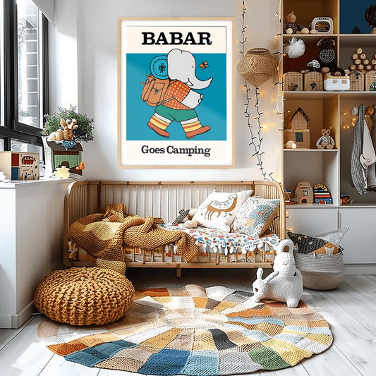Babar the Elephant Print: Retro Nursery Decor, Kids Room Art