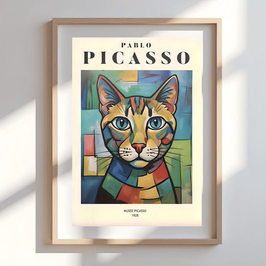 Picasso Cat Print: Colourful Vintage Minimalist Wall Art