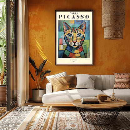 Picasso Cat Print: Colourful Vintage Minimalist Wall Art