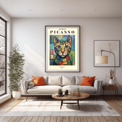 Picasso Cat Print: Colourful Vintage Minimalist Wall Art