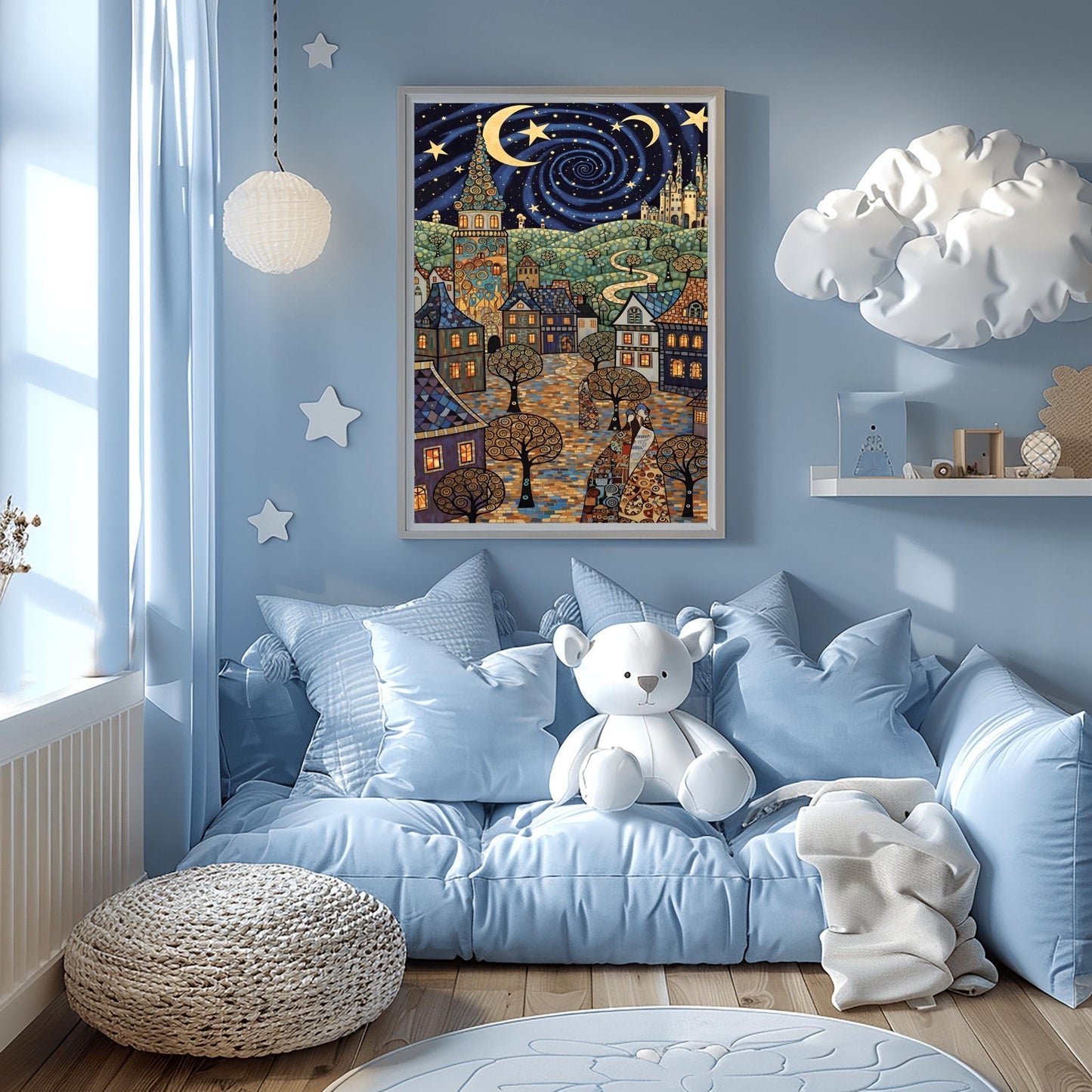 Gustav Klimt Village Night Print Moon & Stars Fine Art Poster