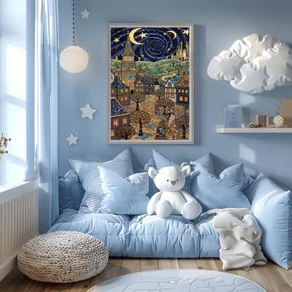 Gustav Klimt Village Night Print Moon & Stars Fine Art Poster