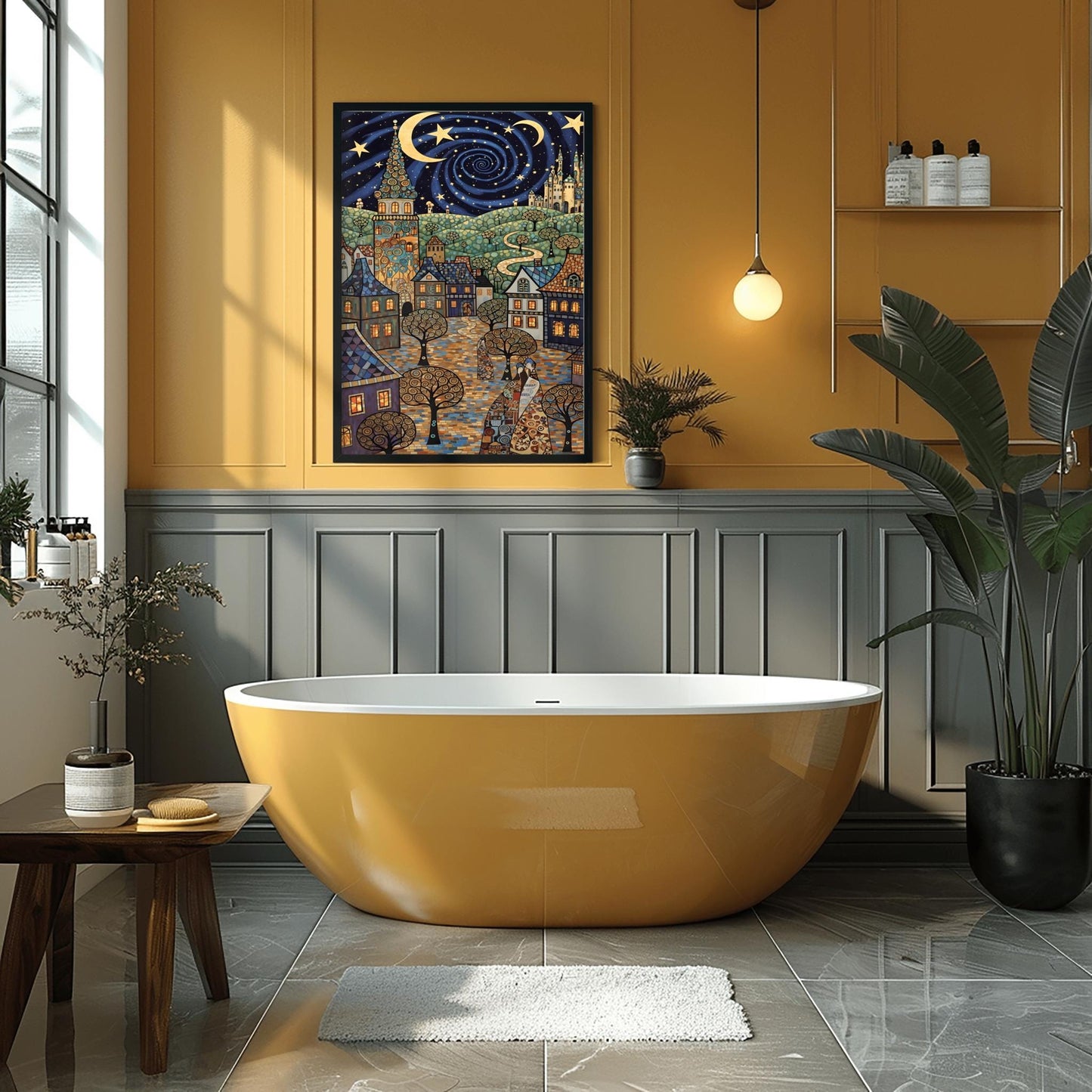 Gustav Klimt Village Night Print Moon & Stars Fine Art Poster