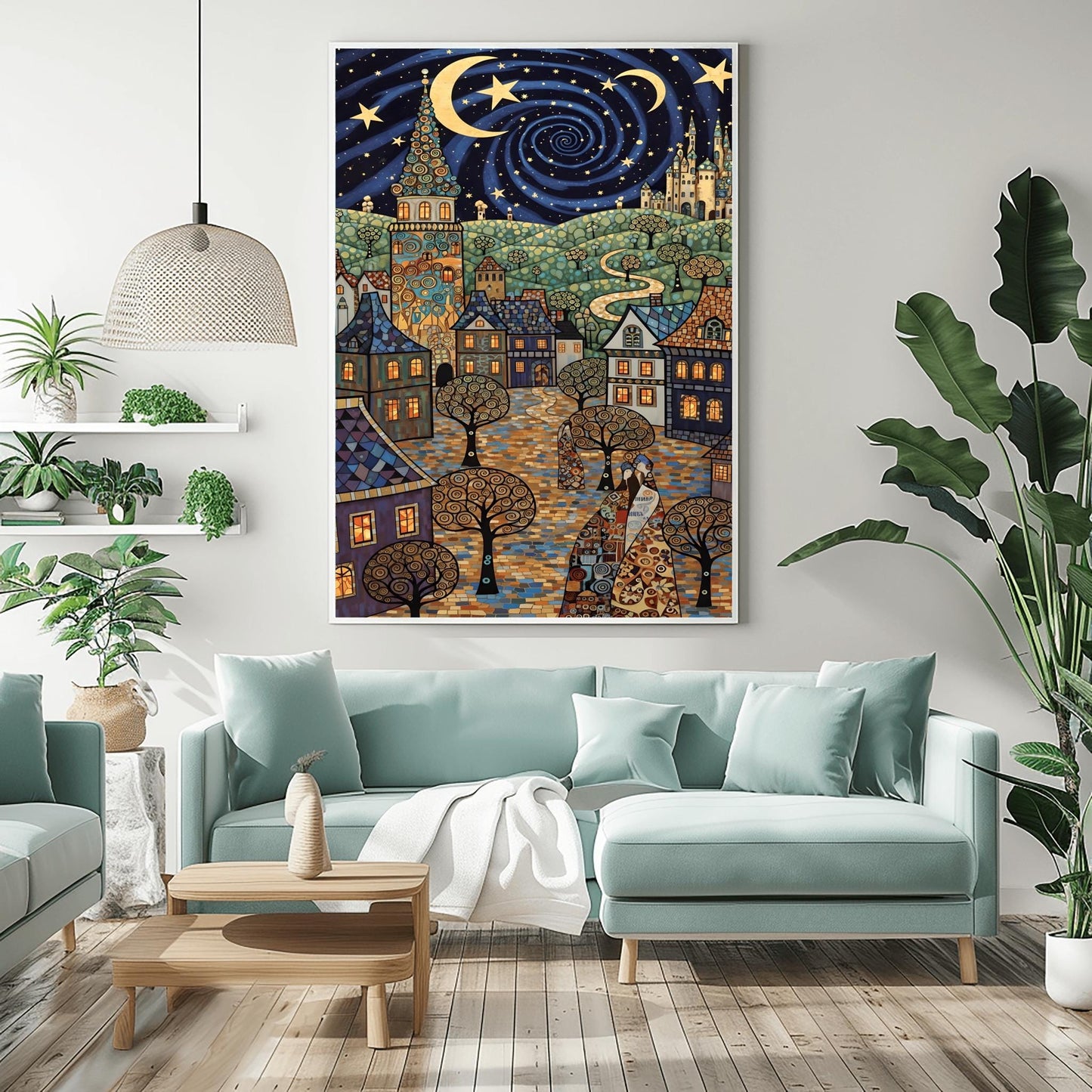 Gustav Klimt Village Night Print Moon & Stars Fine Art Poster