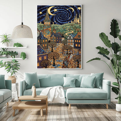 Gustav Klimt Village Night Print Moon & Stars Fine Art Poster