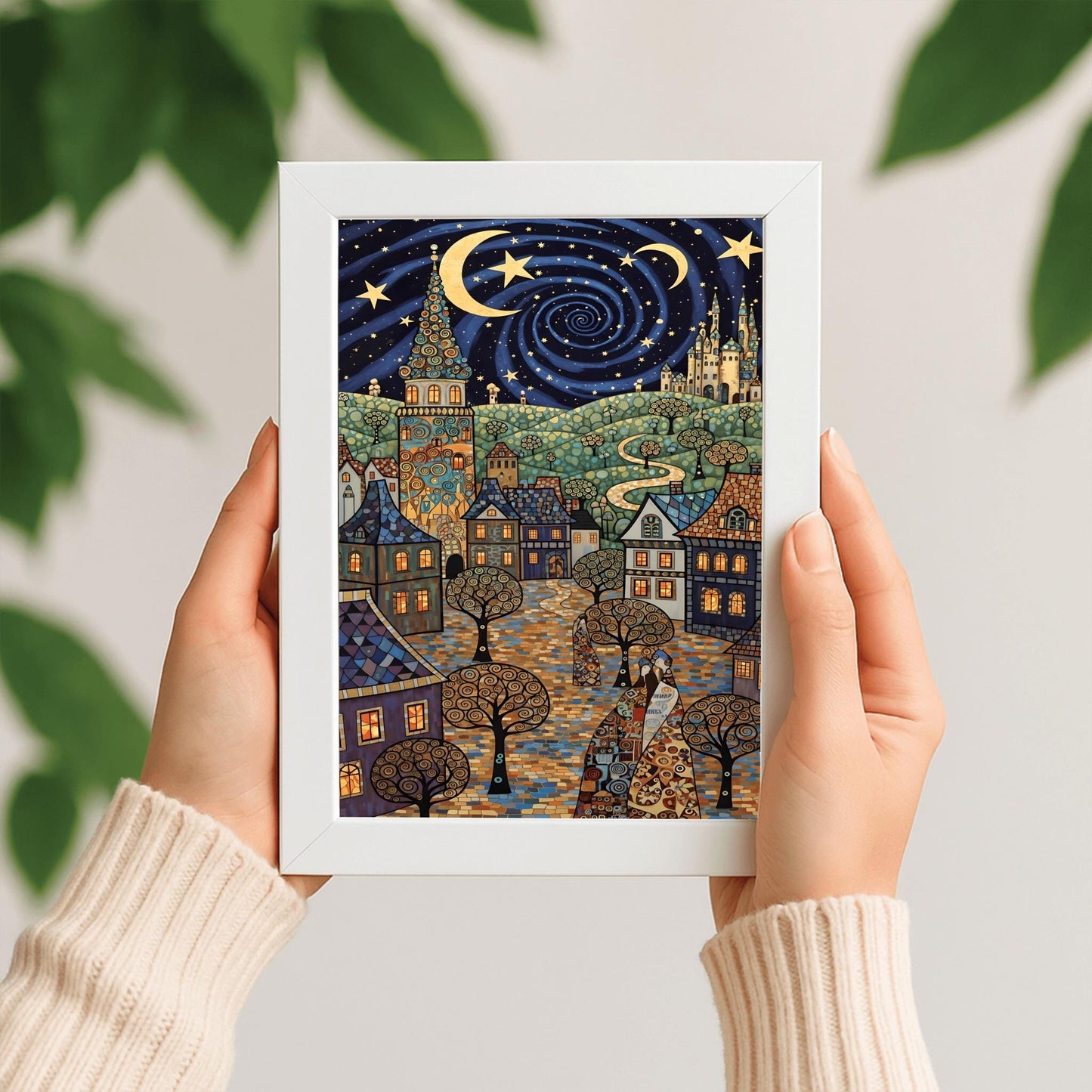 Gustav Klimt Village Night Print Moon & Stars Fine Art Poster