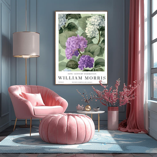 William Morris Print Vintage Poster Purple Hydrangea Wall Art Exhibition Print Textiles Home Decor