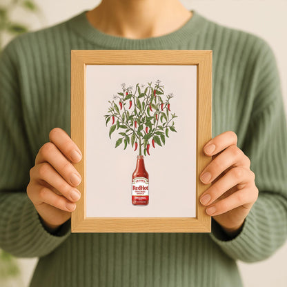 Frank's Hot Sauce Chili Plant Art Print: Unique Kitchen Decor, Foodie Gift
