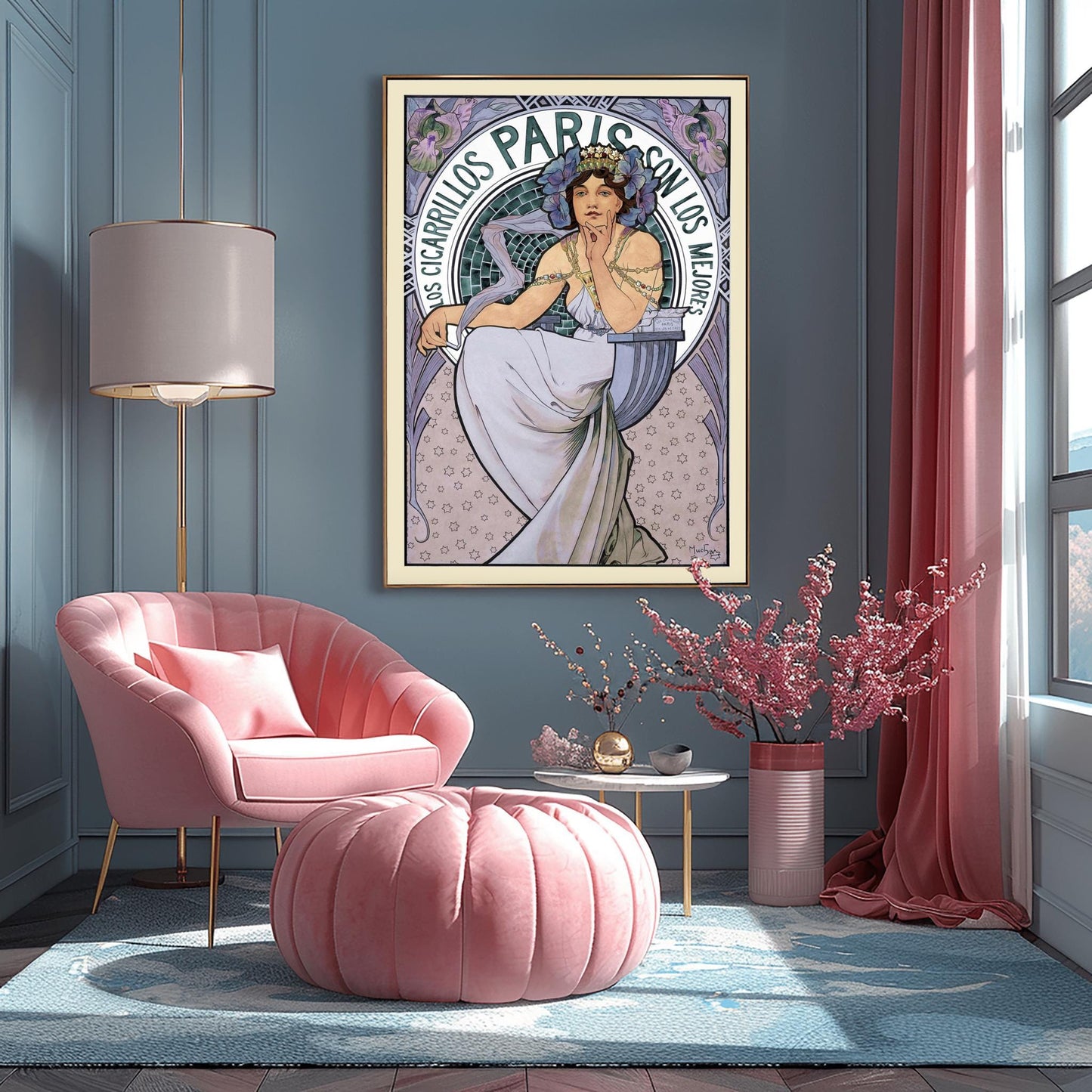 Alfons Mucha 'Los Cigarrillos Paris' Poster, Art Nouveau Spanish Advertising Print, Vintage Wall Art