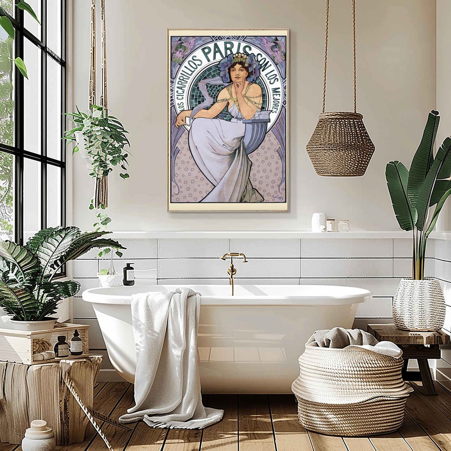 Alfons Mucha 'Los Cigarrillos Paris' Poster, Art Nouveau Spanish Advertising Print, Vintage Wall Art