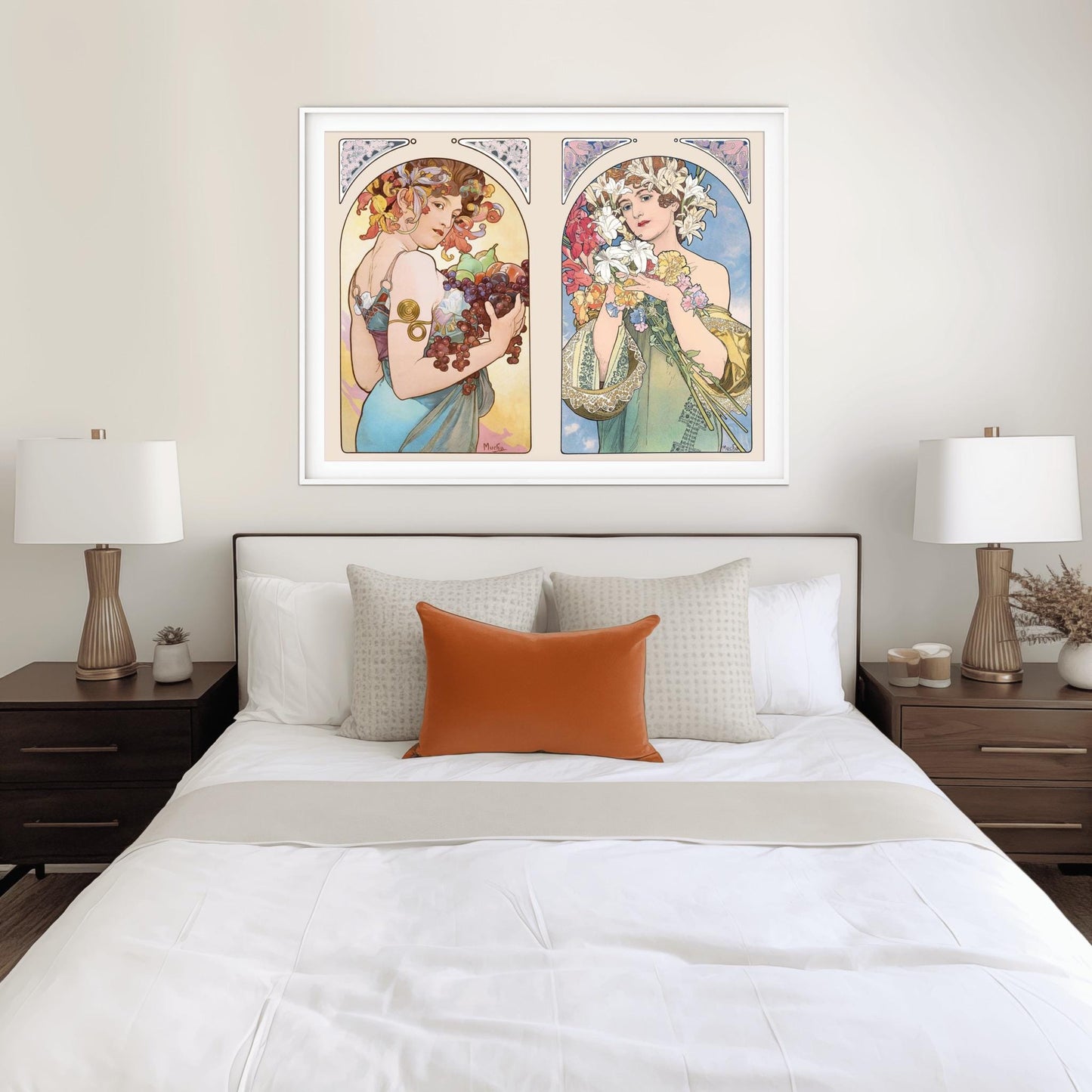 Alfons Mucha 'Fruit & Flower' Diptych Poster, Art Nouveau Print, Vintage Wall Art