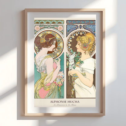 Alfons Mucha 'Primrose & Feather' Poster, Art Nouveau Diptych Print, Vintage Wall Art