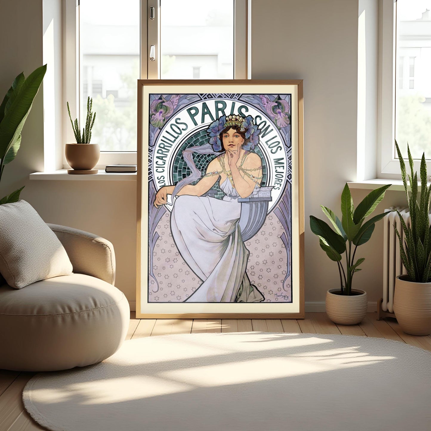 Alfons Mucha 'Los Cigarrillos Paris' Poster, Art Nouveau Spanish Advertising Print, Vintage Wall Art