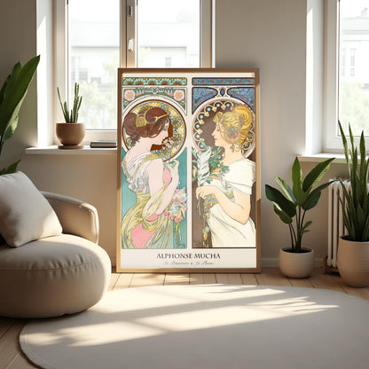 Alfons Mucha 'Primrose & Feather' Poster, Art Nouveau Diptych Print, Vintage Wall Art