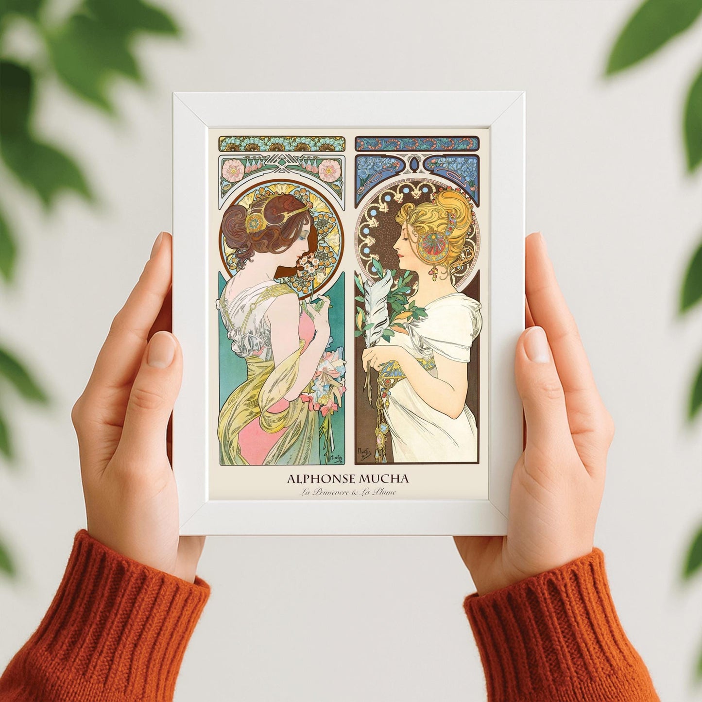 Alfons Mucha 'Primrose & Feather' Poster, Art Nouveau Diptych Print, Vintage Wall Art