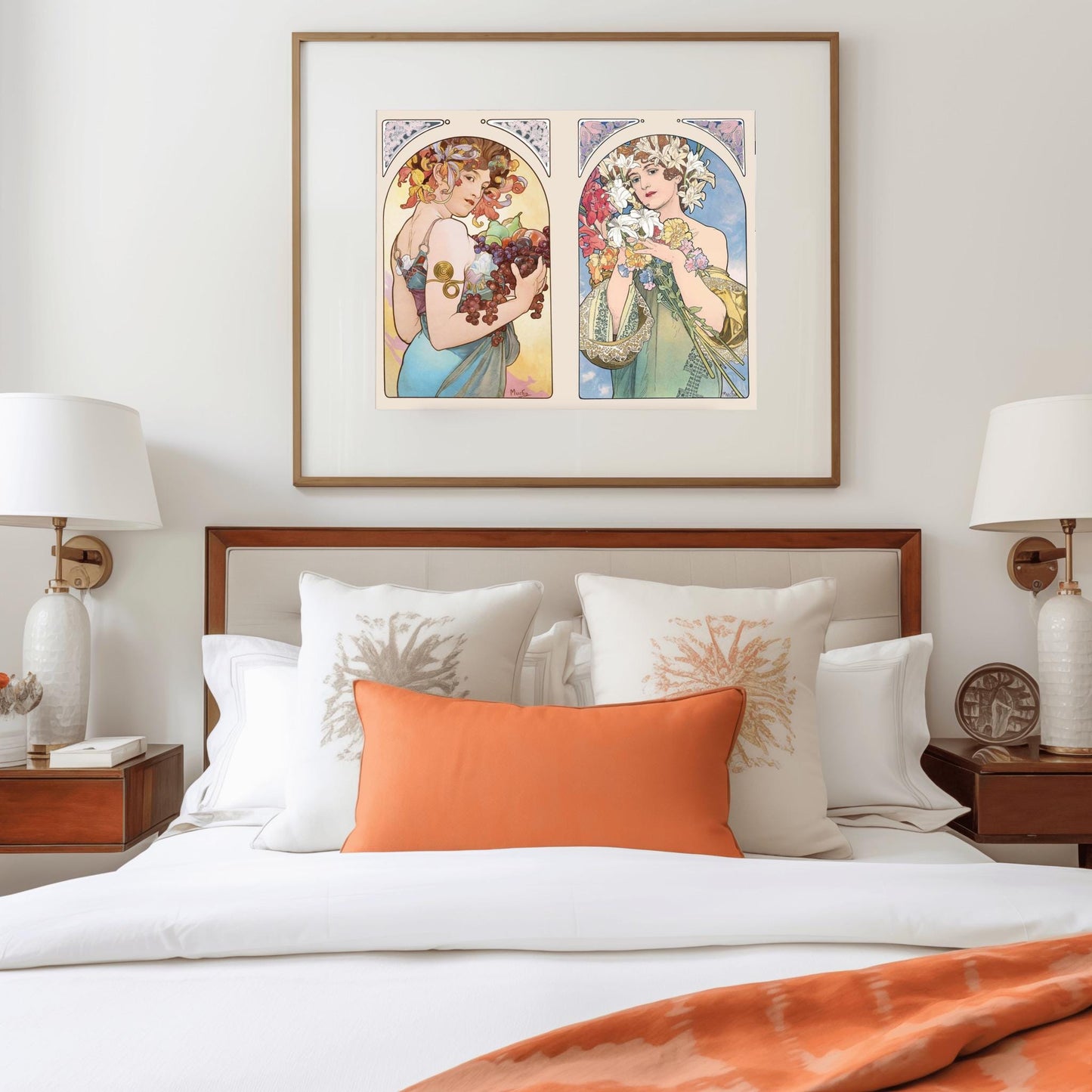 Alfons Mucha 'Fruit & Flower' Diptych Poster, Art Nouveau Print, Vintage Wall Art