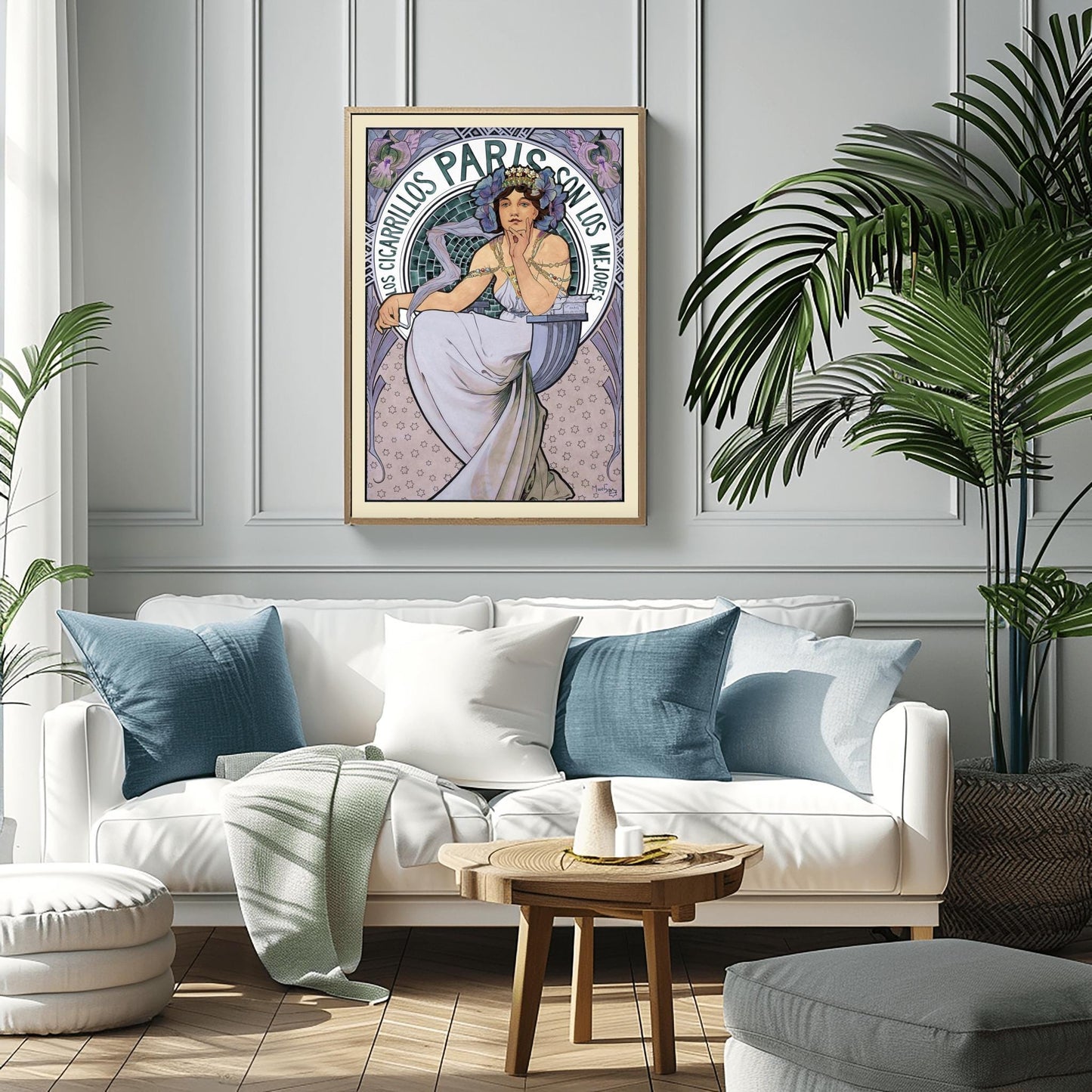 Alfons Mucha 'Los Cigarrillos Paris' Poster, Art Nouveau Spanish Advertising Print, Vintage Wall Art