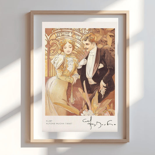 Alfons Mucha 'Flirt' Poster, Art Nouveau Floral Print, Vintage Botanical Wall Art, Elegant Decor