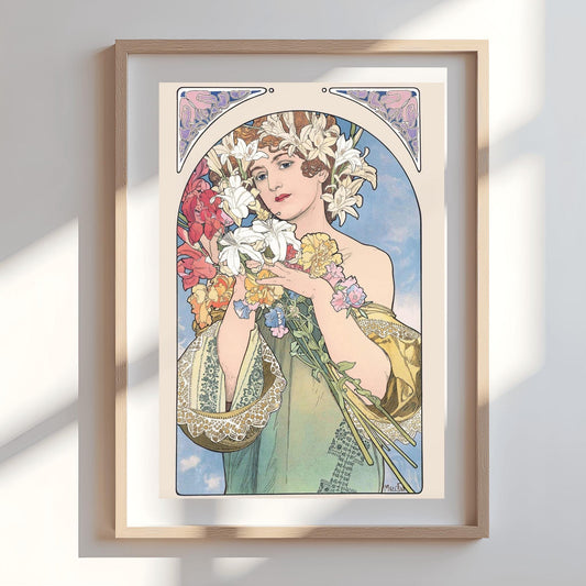 Alfons Mucha 'Flower' Poster, Art Nouveau Floral Print, Vintage Wall Art, Elegant Decor