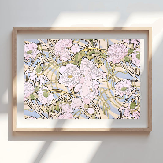 Alfons Mucha 'Peonies' Poster, Art Nouveau Floral Print, Vintage Botanical Wall Art, Elegant Decor