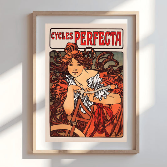 Alfons Mucha 'Cycles Perfecta' Poster, Art Nouveau Bicycle Print, Vintage Wall Art, French Advertising