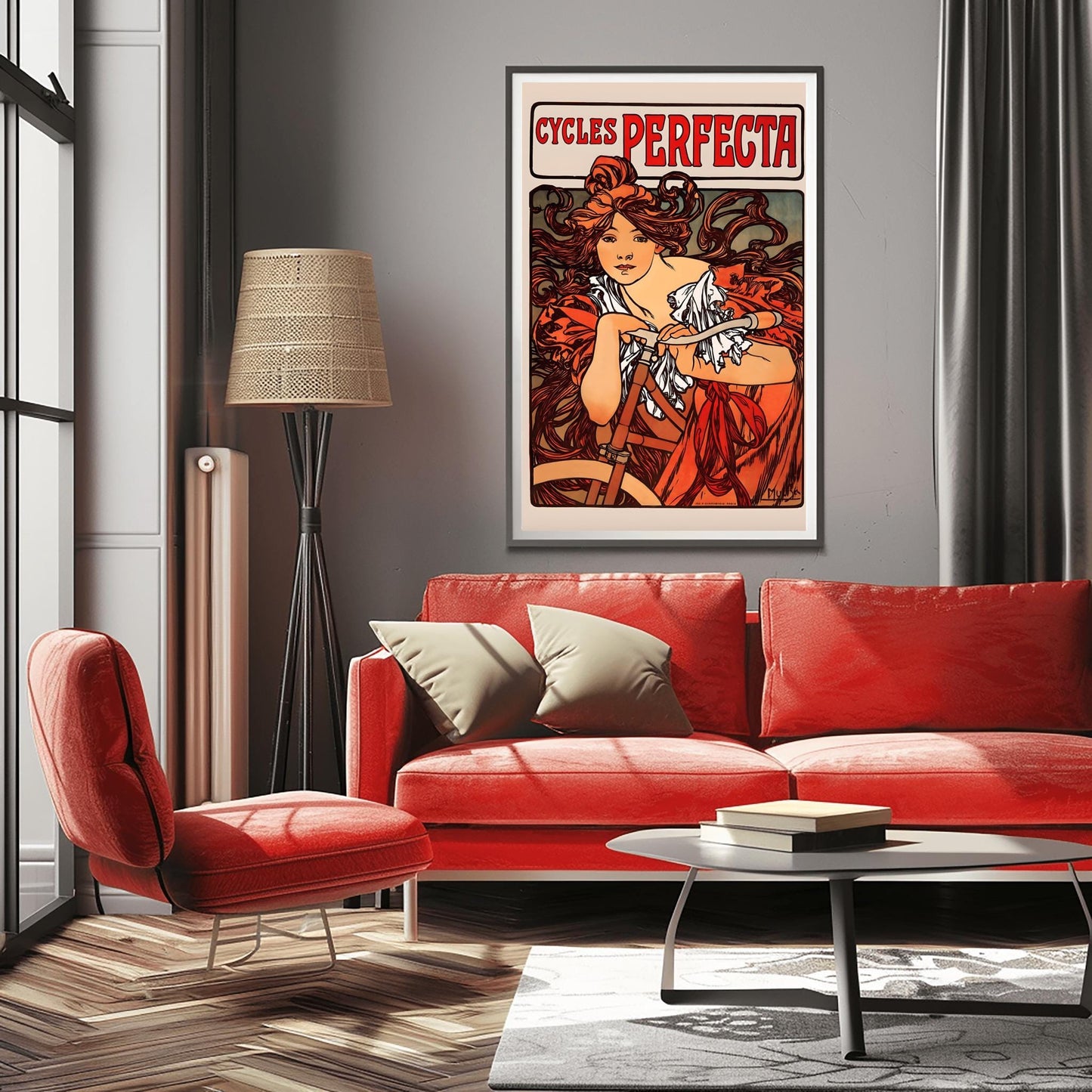 Alfons Mucha 'Cycles Perfecta' Poster, Art Nouveau Bicycle Print, Vintage Wall Art, French Advertising