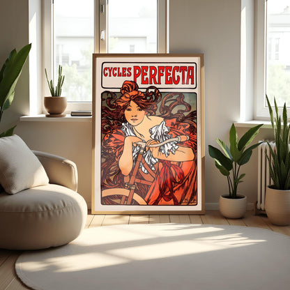 Alfons Mucha 'Cycles Perfecta' Poster, Art Nouveau Bicycle Print, Vintage Wall Art, French Advertising