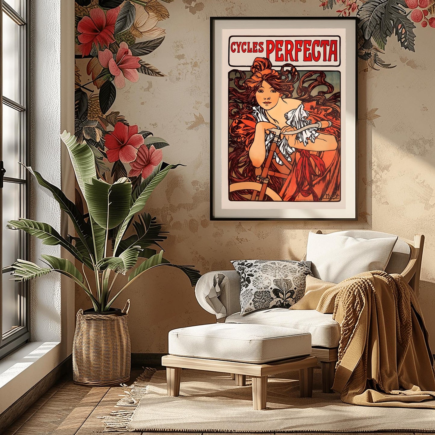 Alfons Mucha 'Cycles Perfecta' Poster, Art Nouveau Bicycle Print, Vintage Wall Art, French Advertising