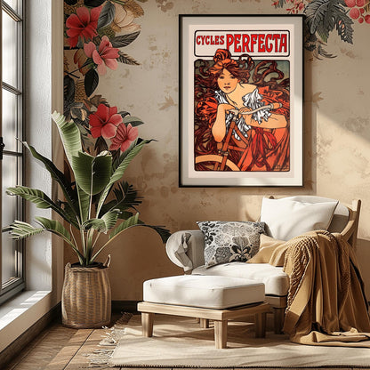 Alfons Mucha 'Cycles Perfecta' Poster, Art Nouveau Bicycle Print, Vintage Wall Art, French Advertising