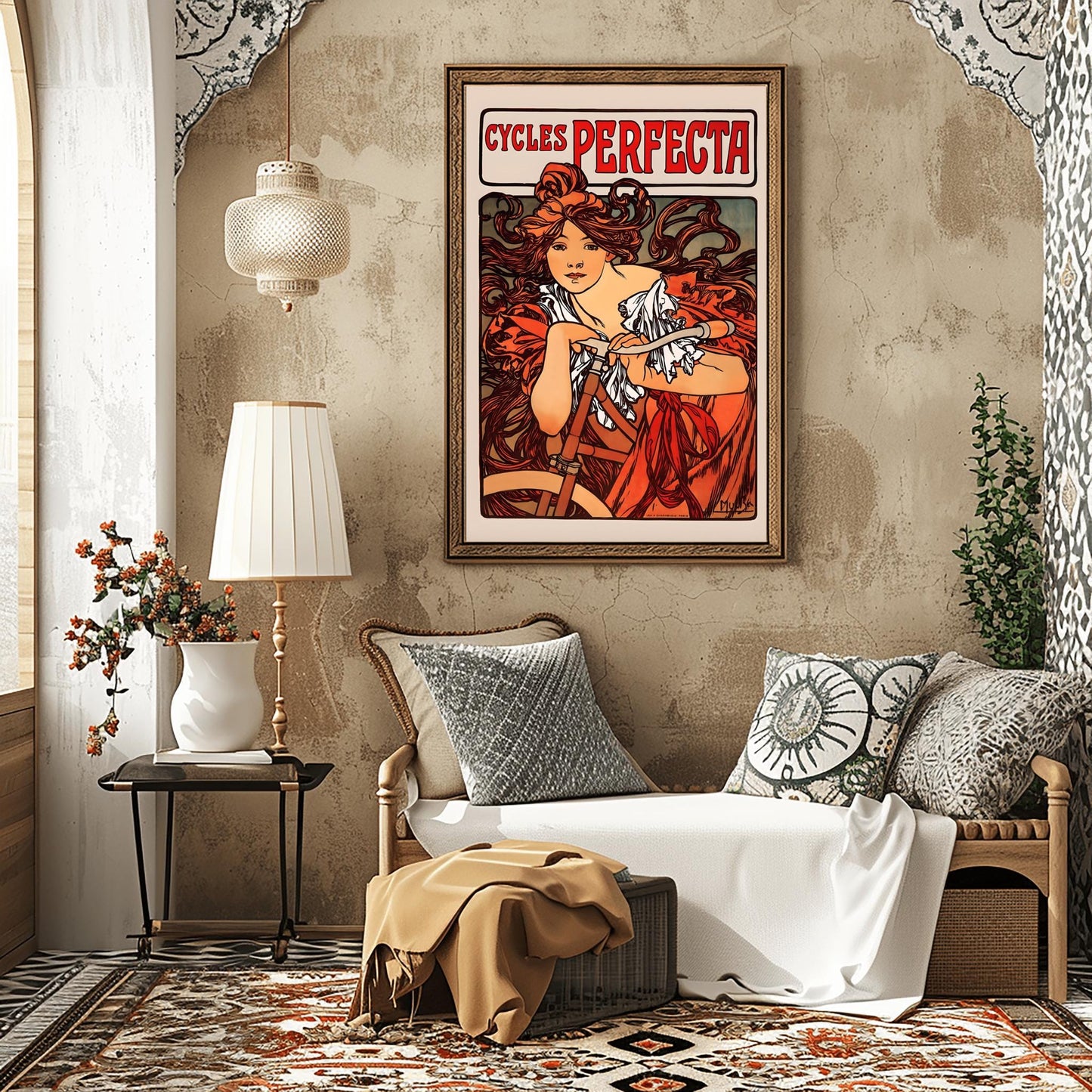 Alfons Mucha 'Cycles Perfecta' Poster, Art Nouveau Bicycle Print, Vintage Wall Art, French Advertising
