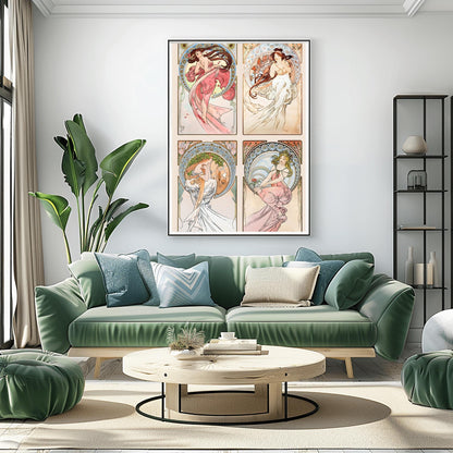 Alfons Mucha Art Nouveau Print: The Arts Collage, Vintage Poster