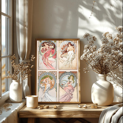 Alfons Mucha Art Nouveau Print: The Arts Collage, Vintage Poster