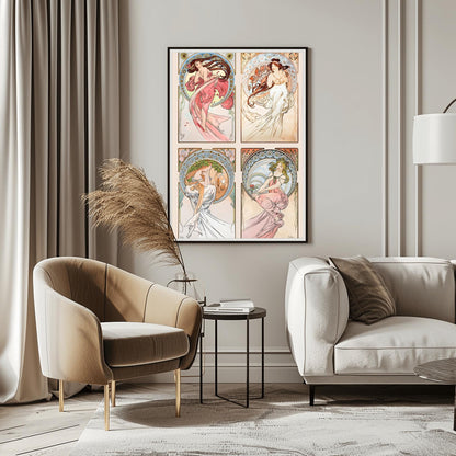 Alfons Mucha Art Nouveau Print: The Arts Collage, Vintage Poster