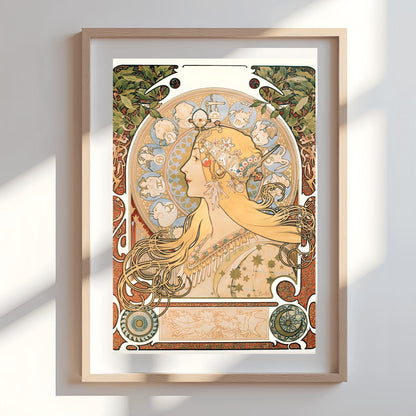 Alfons Mucha Zodiac Poster: Art Nouveau Celestial Print