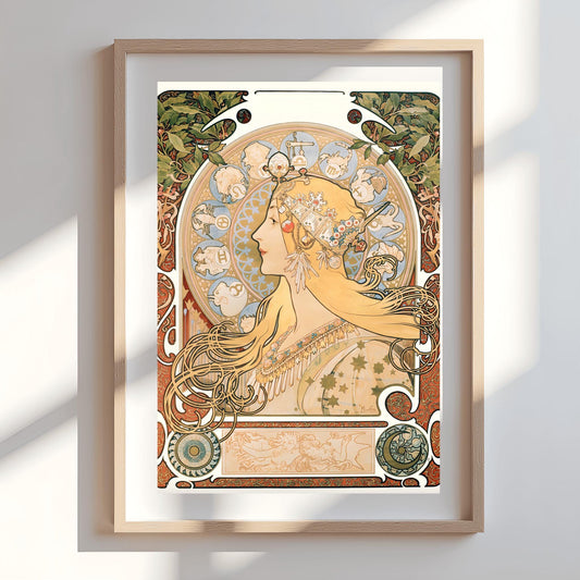 Alfons Mucha Zodiac Poster: Art Nouveau Celestial Print