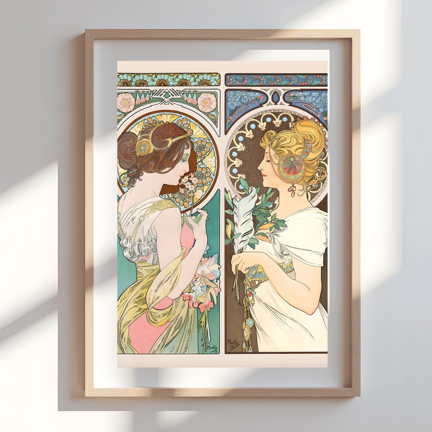 Alfons Mucha 'Primrose and Feather' Art Nouveau Print: Elegant Female Portrait