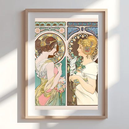 Alfons Mucha 'Primrose and Feather' Art Nouveau Print: Elegant Female Portrait