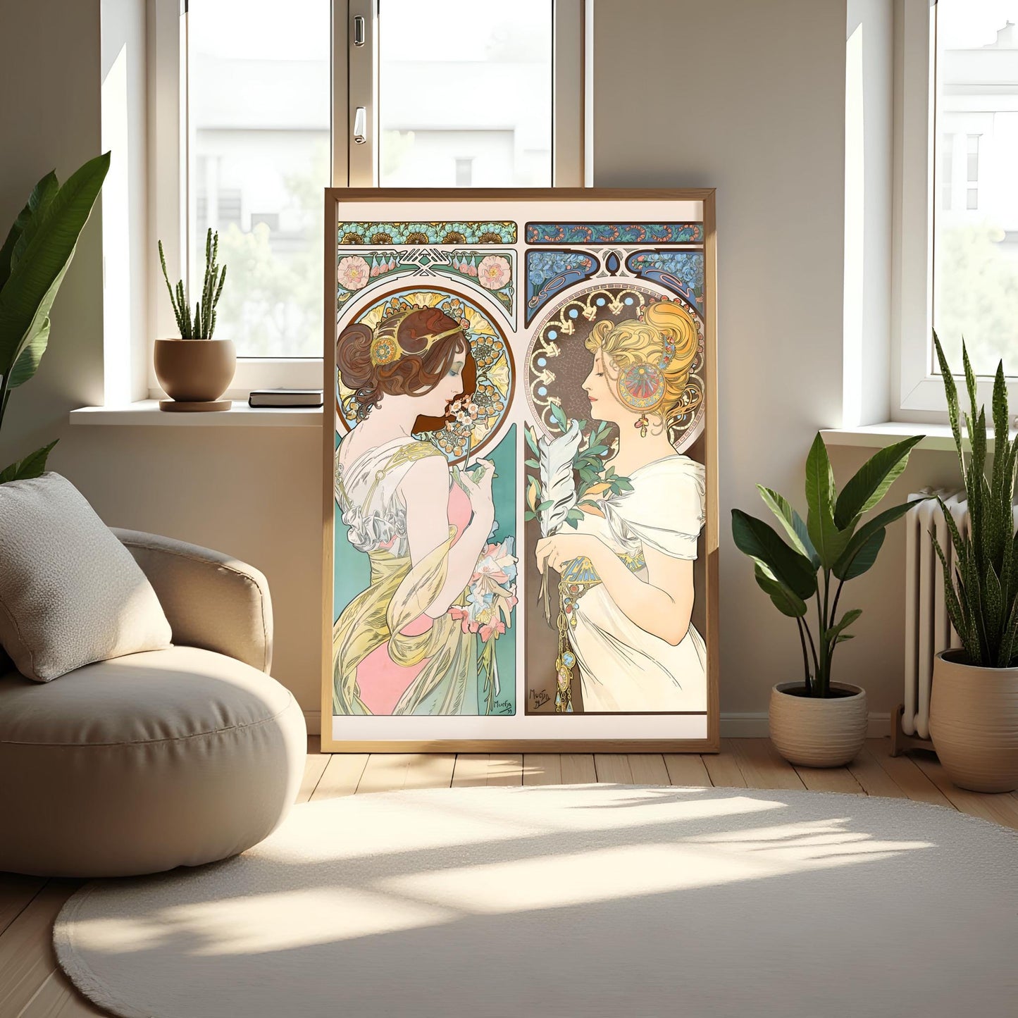 Alfons Mucha 'Primrose and Feather' Art Nouveau Print: Elegant Female Portrait
