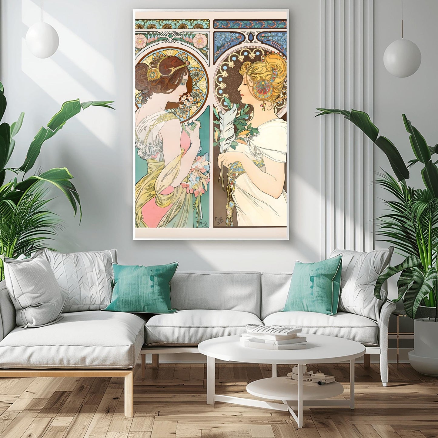 Alfons Mucha 'Primrose and Feather' Art Nouveau Print: Elegant Female Portrait