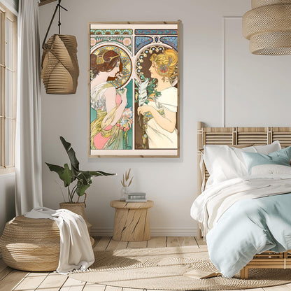 Alfons Mucha 'Primrose and Feather' Art Nouveau Print: Elegant Female Portrait