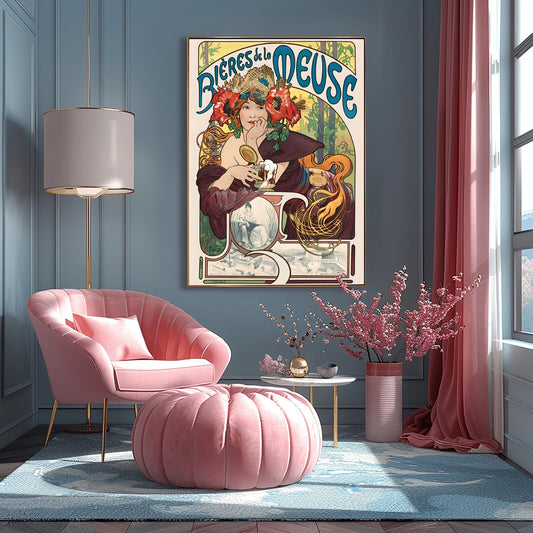 Alfons Mucha Art Nouveau Poster: Bières de la Meuse Vintage Print