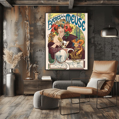 Alfons Mucha Art Nouveau Poster: Bières de la Meuse Vintage Print