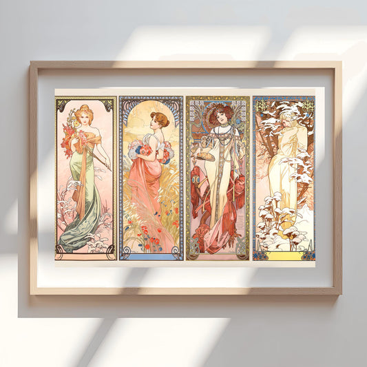 Wall Art Alphonse Mucha The Four Seasons Print: Art Nouveau Vintage Home Decoration