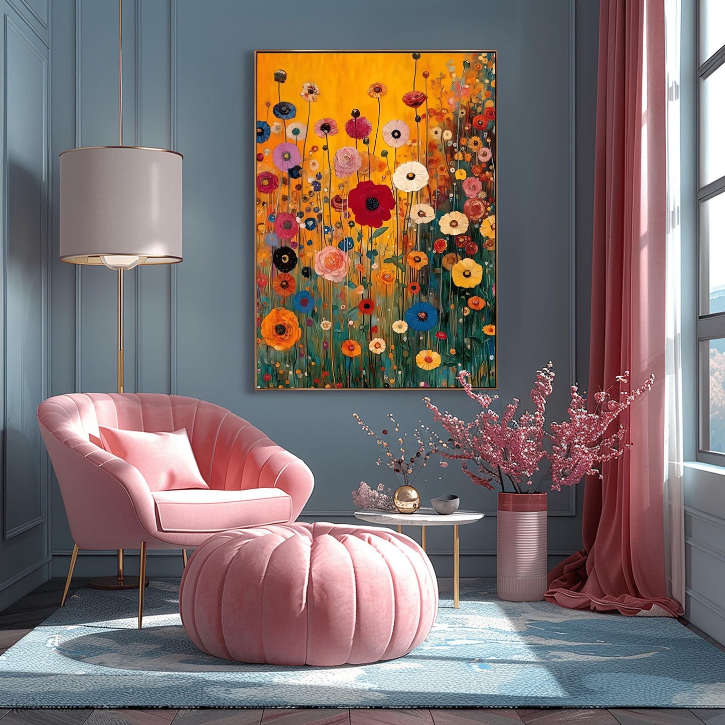 Gustav Klimt Lush Flower Garden Print: Museum Exhibition Art Poster