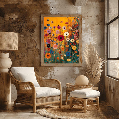 Gustav Klimt Lush Flower Garden Print: Museum Exhibition Art Poster