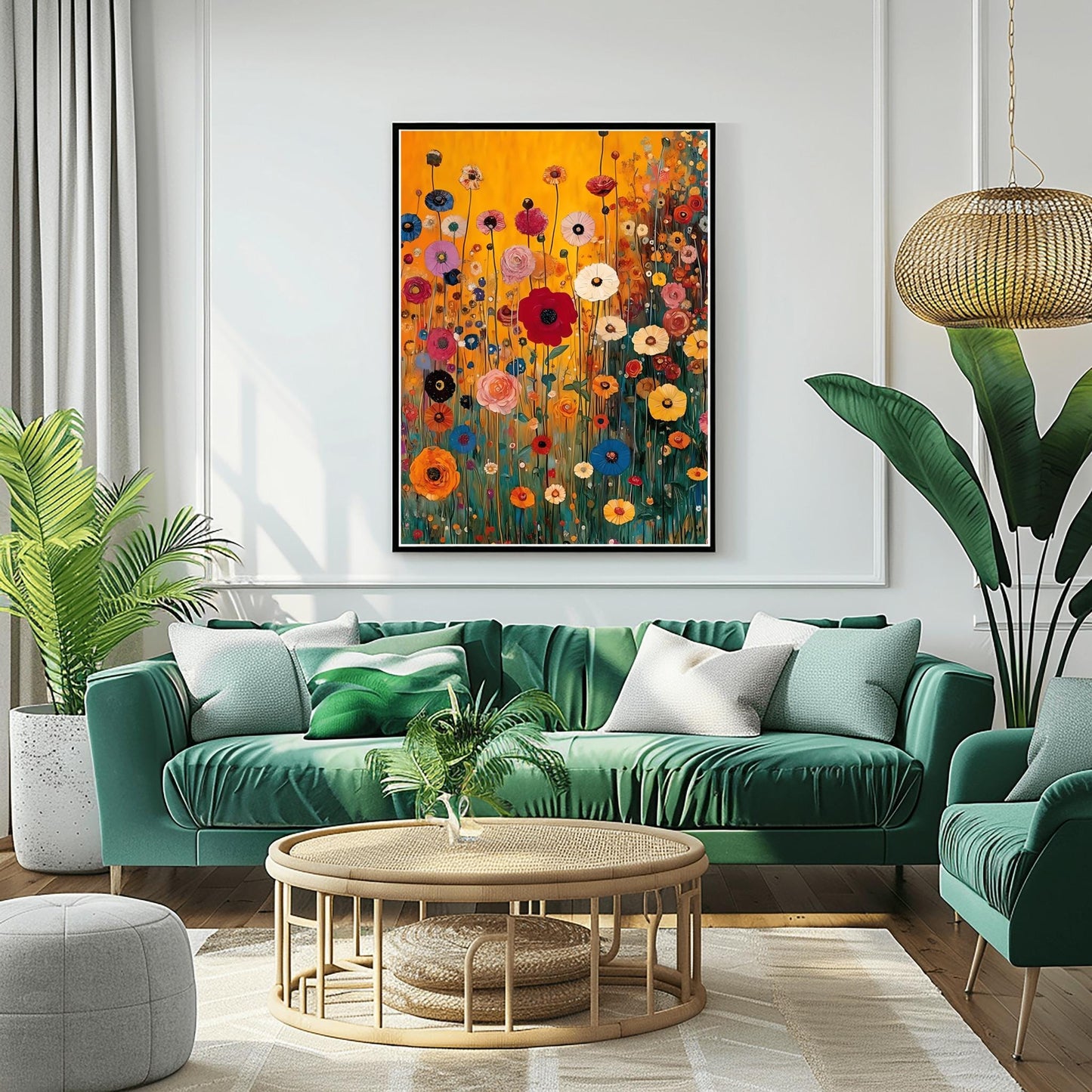 Gustav Klimt Lush Flower Garden Print: Museum Exhibition Art Poster