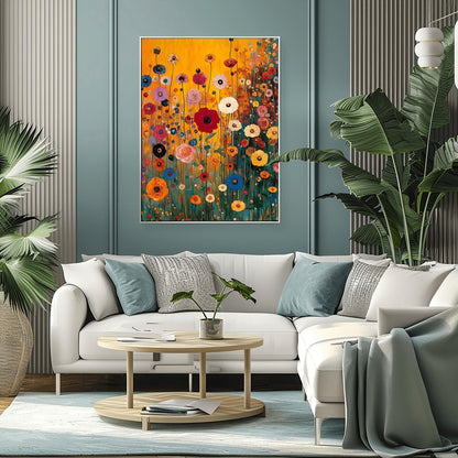 Gustav Klimt Lush Flower Garden Print: Museum Exhibition Art Poster