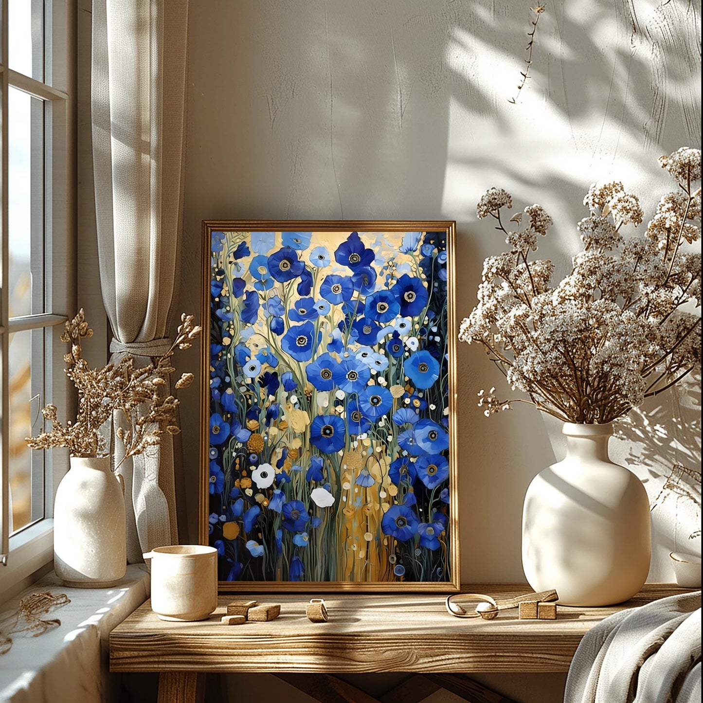 Gustav Klimt Blue Flower Garden Print: Museum Exhibition Art Poster