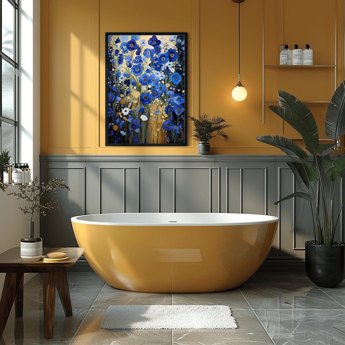 Gustav Klimt Blue Flower Garden Print: Museum Exhibition Art Poster