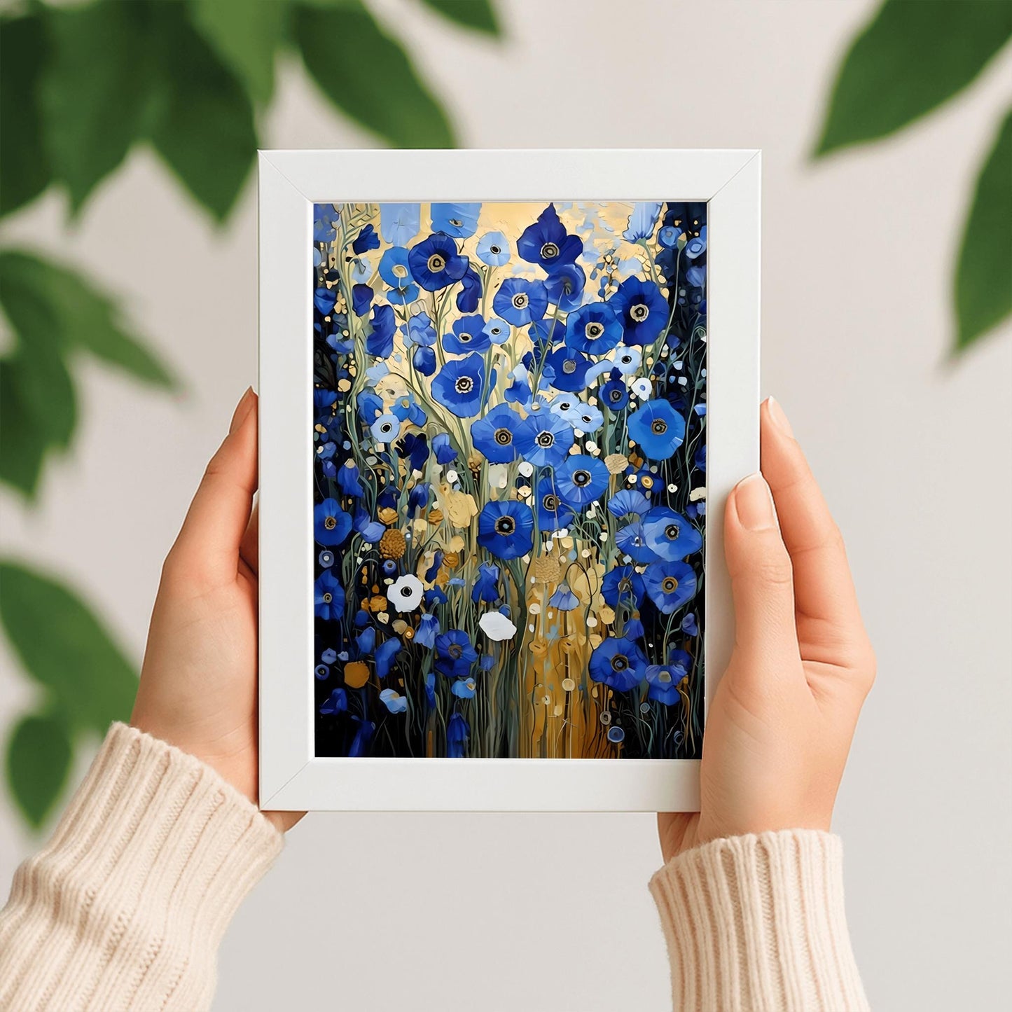Gustav Klimt Blue Flower Garden Print: Museum Exhibition Art Poster